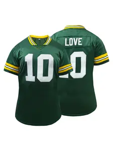 Women's Green Bay Football Jersey,Embroidered Rugby Jersey, Loose-Fit Breathable Short Sleeve T-Shirt, Sporty Casual Wear for All Seasons, Sports Jersey