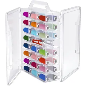 46 Grids Sewing Organizer, Double Sided Thread Box Storage, Portable Clear Plastic Organizer Box for Embroidery and Sewing Threads, Embroidery Floss, Crafts, Small Toys (Clear,1 Pack)