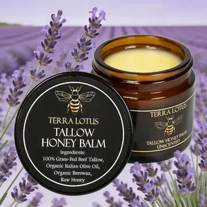 Terra Lotus Tallow Honey Balm Handcrafted All-Natural Moisturizer with 100% Grass-Fed Beef Tallow Organic Italian Olive Oil & Raw Honey for Soft Smooth Radiant Skin Care