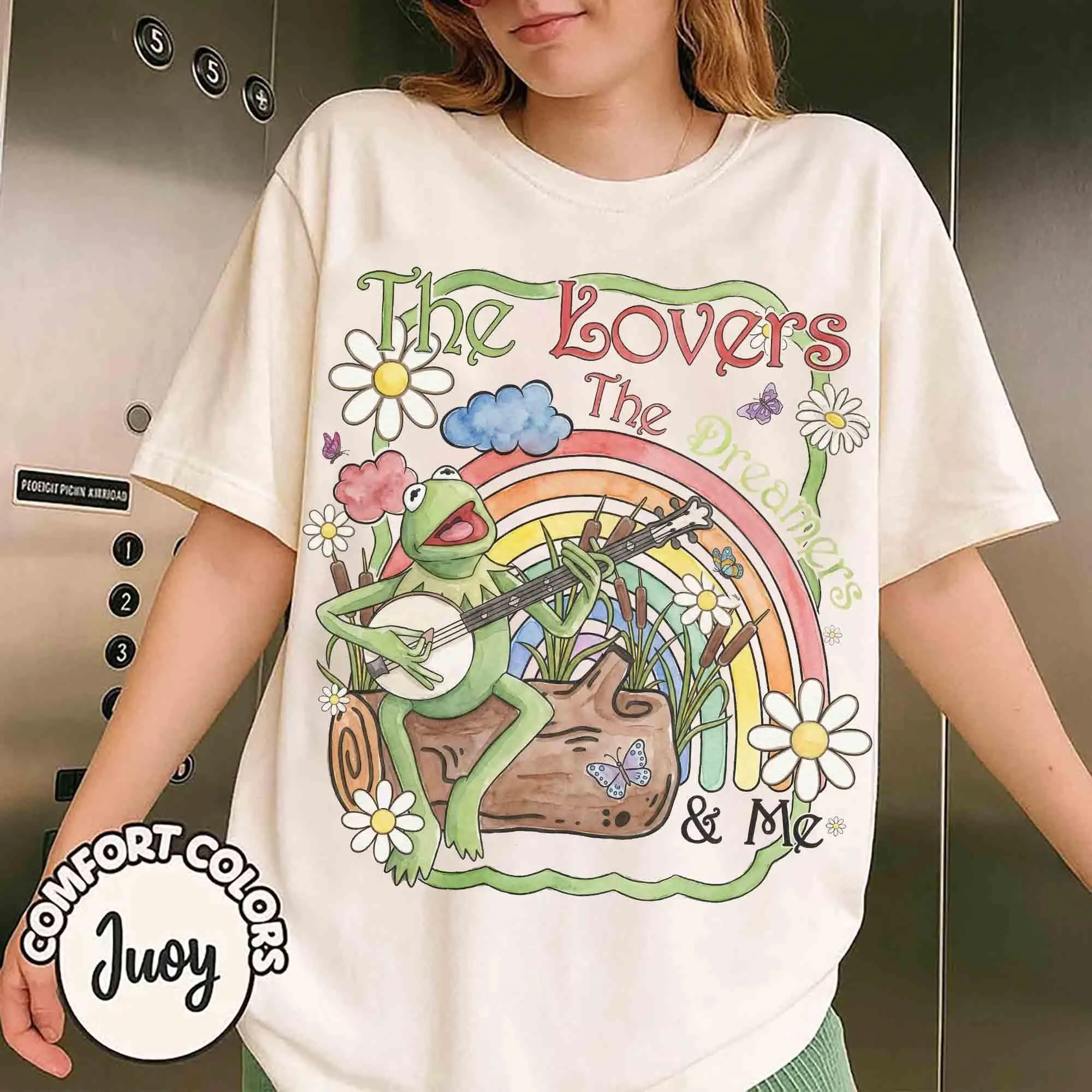 Comfort Colors_Watercolor Kermit The Frog Muppets Rainbow shirt, The Lovers The Dreamers And Me Tee, Kermit Muppet T-Shirt