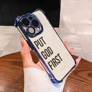 Put God First Christian Faith Creative Design Suitable for Aesthetic Electroplated TPU Casing For iphone 17 16 15 14 13 12 11 PRO PLUS MAX AIR Samsung S26 Four Corners Anti-Fall Transparent Casual Soft Silicone Phone Cases L1825