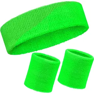 Neon Sweatbands Set, 80s Headband and Wristband Sweatbands for Women Men, Wicking Bands for Sports, Party Costume Accessories