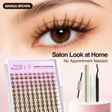 VEYESBEAUTY Black/Brown Manga Lashes Cluster Kit, Invisible Spiked Fluffy Layered Cosmetic Eyelash Extensions, DIY Eyelashes Kit for Salon & Daily Makeup,familyfun