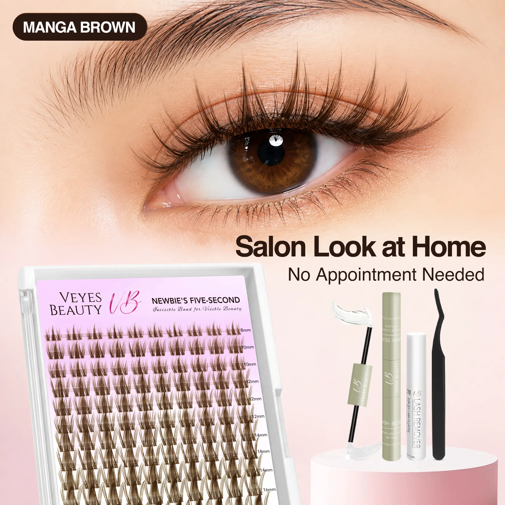 VEYESBEAUTY Black/Brown Manga Lashes spikes Invisible Dramatic Volume Cluster Lashes Individual Lash Extensions Layered Fluffy Eyelashes Lash DIY Makeup- Salon Daily