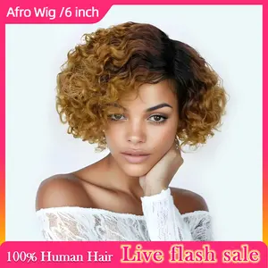【NEW】MIUULAAR HAIR 6inch T1B/27 Color  Women'sShort Curly Bob Wig with Bangs, 6 Inch  Human Hair Wigs,  FullMachine Made, Perfect for Daily Wear。