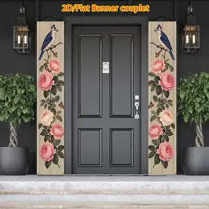 2pcs Spring & Summer Welcome Banner, Decorative Banner, Yard Sign Banner - Bluebird, Rose Design with "IN OUT" Door Sign, 70.8x12 Inch Polyester Decoration for Indoor/Outdoor Use, For Front Door, Garden, Floral Pattern