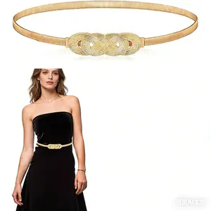 Women's Metal Corset Belt Stretch Elastic Skinny,Gold Belt Women Belts for Dress Waistband Skinny Thin Girdle Waist Belts for Girls