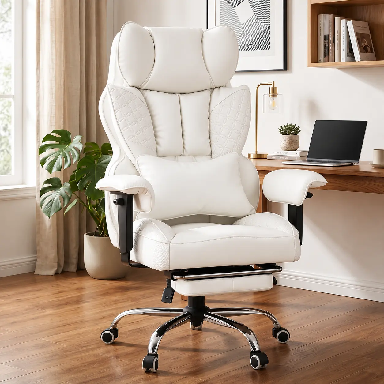 【Deals for You】Plus Size High-Back Office Chair, Leather Gaming Chair with Footstool Executive-Grade, Ergonomic Office Chair Featuring Pocket Spring Lumbar Support and Height-Adjustable Soft Armrests
