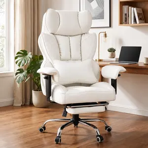 【Deals for You Days】COMHOMA Plus Size High-Back Office Chair, Leather Gaming Chair with Footstool Executive-Grade, Ergonomic Office Chair Featuring Pocket Spring Lumbar Support and Height-Adjustable Soft Armrests