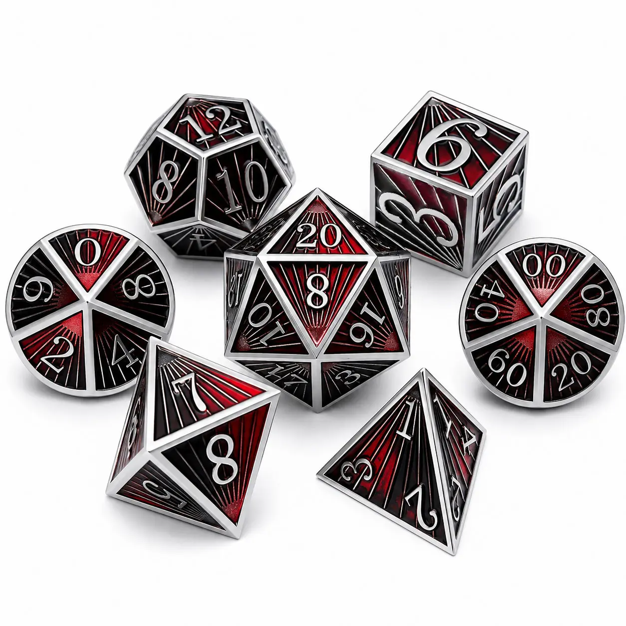 SVOPES Radiant Array Metal DND Dice Set, 7-Piece Polyhedral RPG Dice for Tabletop Roleplaying Games, Solid Zinc Alloy Sci-Fi Fantasy Dice with Radiant Engraved Design