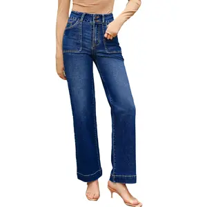 Sidefeel Women's Straight Leg Jeans High Waisted Stretchy Tummy Control Wide Leg Denim Pants Fall Outfits TikTokShopfalldealsforyou