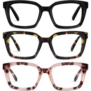 【Black Friday】RESJOK 3 Pack Oversized Tortoiseshell Reading Glasses, Blue Light Blocking Square Readers with Anti-Glare Lenses & Spring Hinges for Women & Men