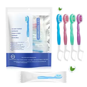 5 in 1 Toothbrush & Floss & Tongue Scraper & Toothpick Set, 26 pcs/pack Soft Bristles Toothbrush Set, Oral Care Tool for Travel, Business Trip