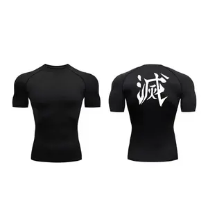 Demon Slayer Print Men's Compression Shirt | Quick Dry Short Sleeve Gym Workout Top & Athletic Rash Guard ZY0060