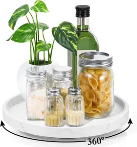 Luxspire Turntable Lazy Susan for Table Top, Marble round Tray 10.63 Inch, Lazy Susan for Cabinet Dining Table Kitchen Pantry, Rotating Bathroom Countertop Organizer, Gravel White