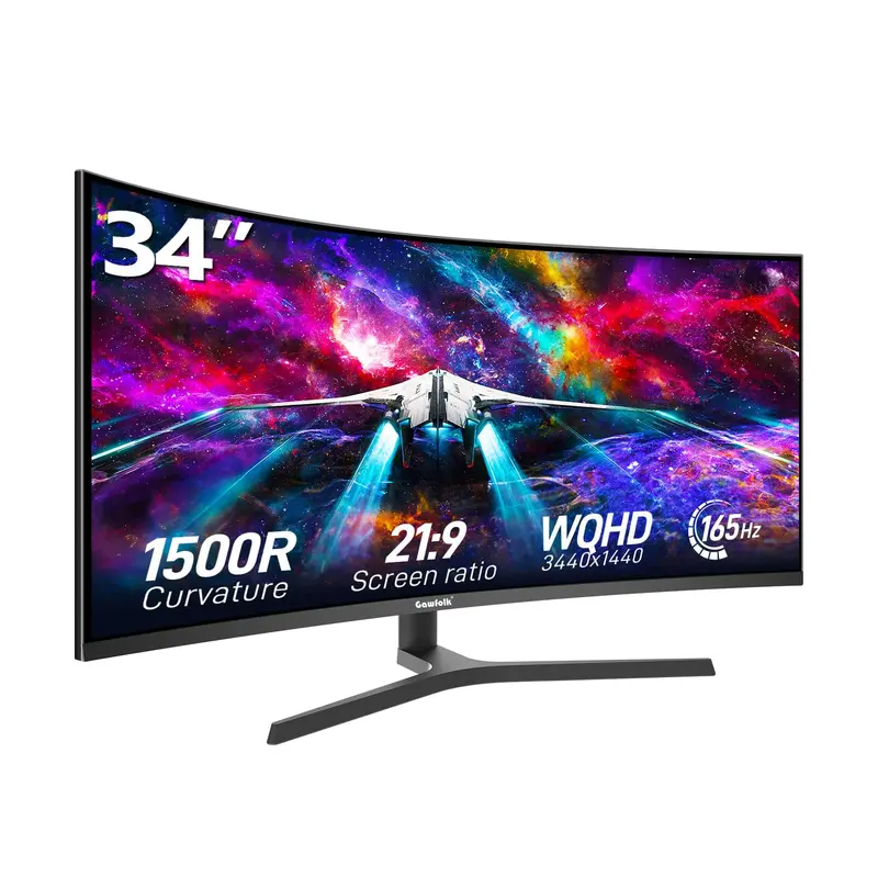 34 Inch Ultrawide Curved Gaming Monitor, 1500R PC Screen 165hz UWQHD 3440x1440, Curved Computer Screen with FreeSync,Multi-Directional Adjustable Base