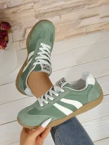 Spring New Fashion Colorblock Striped Casual Sports Shoes, Soft Sole Non-Fatigue Commuter Shoes, Multiple Colors Available, Sneaker