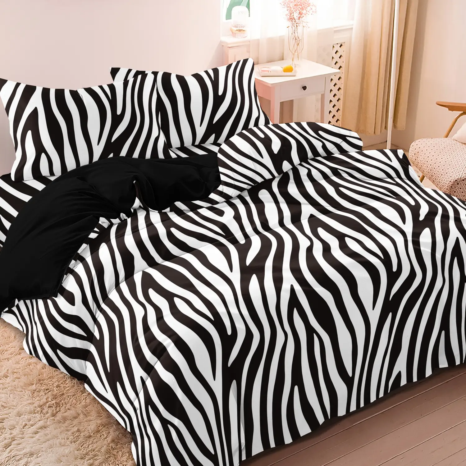 3pcs Dreamfields Black and White Zebra Print Bedding Set, Printed Bedding Set, Soft Microfiber Duvet Cover Bed Set, Wrinkle Resistant & Non-Fading, Room Decor (Includes 1 Duvet Cover and 2 Pillowcases,No Comforter