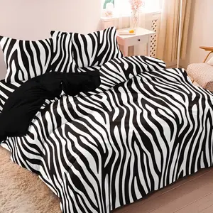 3pcs Dreamfields Black and White Zebra Print Bedding Set, Decorative Bedding Set, Soft Microfiber Duvet Cover Animal Print Bed Set, Wrinkle Resistant & Non-Fading, Trendy Aesthetic Room Decor (Includes 1 Duvet Cover and 2 Pillowcases,No Comforter