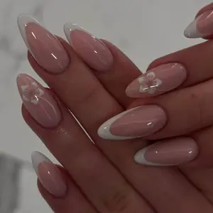 24pcs Wearable Nails, Essential Vacation False Nails, Nude & Peony Mix, Reusable Long Almond Shape Nail Extensions, Wedding Nails