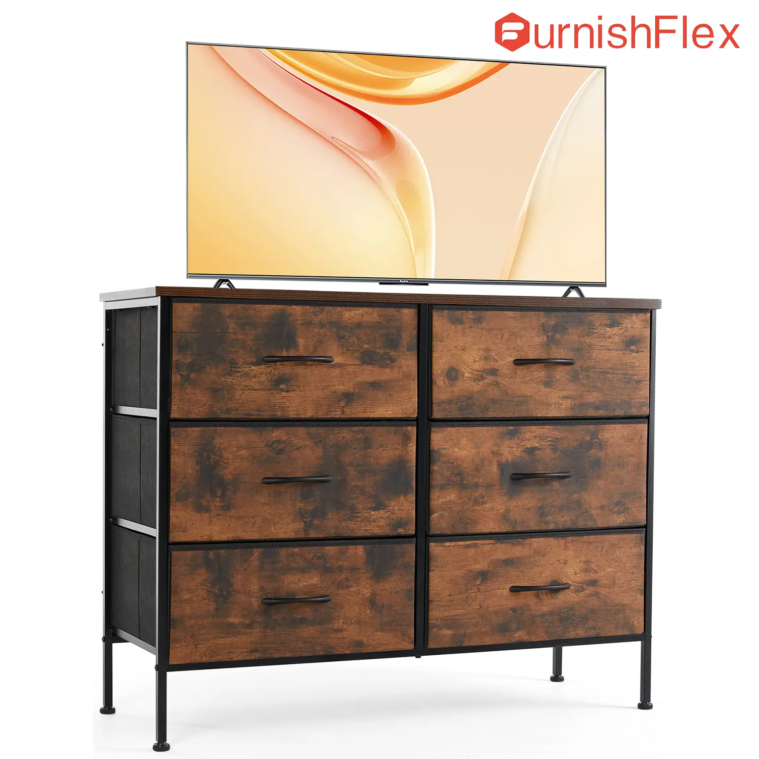 【Deal】Drawer Dresser Organizer Storage Drawers Fabric Dresser with 6 Drawers, Chest of Drawers with Fabric Bins, Long Dresser with Wood Top for Bedroo