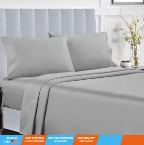 400 Thread Count 100% Cotton Sheets, King Size Sheet Set, 4 Pc Luxury Sheets & Pillowcases, Breathable Bedding for King Bed, Sateen King Bed Sheets, Deep Pockets (Light Gray)