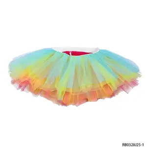 PESENAR Vintage Rainbow Gradient Tulle Tutu Skirt Pride Parade Themed Stage Performance Mini Skirt
