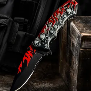 Skull Pattern Kitchen KnifeIntricate Flame Skull Relie FoldableKitchen Knife UniqueCulinary GiftBoldRedBlackFoldable CulinaryKnife | Ideal Gift for Cooking Enthusiasts Meal Prep Foldable Kitchen Knife Fruit & Vegetable Cutting Utility Knife Unique Kitchen