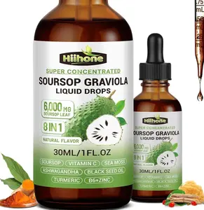 (2 Pack) 8 in 1 Graviola Soursop Leaf Extract Liquid - Soursop Bitters Liquid with Sea Moss, Ashwagandha and Turmeric, for Immune & Liver, Zzz & Antioxidant & Cell Support,1 Fl Oz