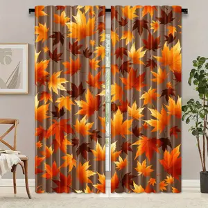 2-Piece Set, Fall Leaf Curtains-Thanksgiving Curtains, Orange, Brown, Yellow Fall Leaf Print-Light Filtering Window Treatment, Suitable for Living Room Bedroom Kitchen Office - Rod Bag - Thanksgiving Home Decor Gifts, Home Decoration Curtain.