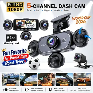 360° Panoramic 5-Lens Full HD 1080P Dash Cam Kit, 1080P front camera with 720P rear, left, right, and interior views, 3.16-inch split-screen display, super night vision, WDR technology, free 64GB memory card included, #SummerVibes#