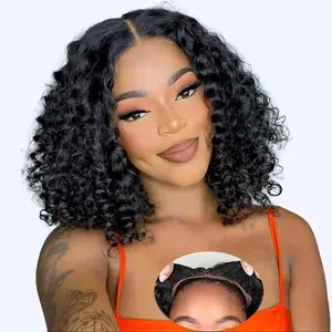 Karlami Wear and Go Glueless Bob Wig Human Hair Pre Plucked Pre Cut 4x4 Deep Curly Lace Front Wigs Human Hair For Black Women No Glue Upgraded Glueless Short Curly Bob Human Hair Wig 150% Density woman glueless bob wig glueless bob