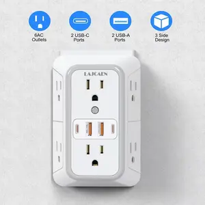 Wall Charger, Wall Adapter, Surge Protector with 6 AC Outlets 4 USB Ports 2 Type C Multi Socket Wall Plug Fast Charging for Home Travel and Office