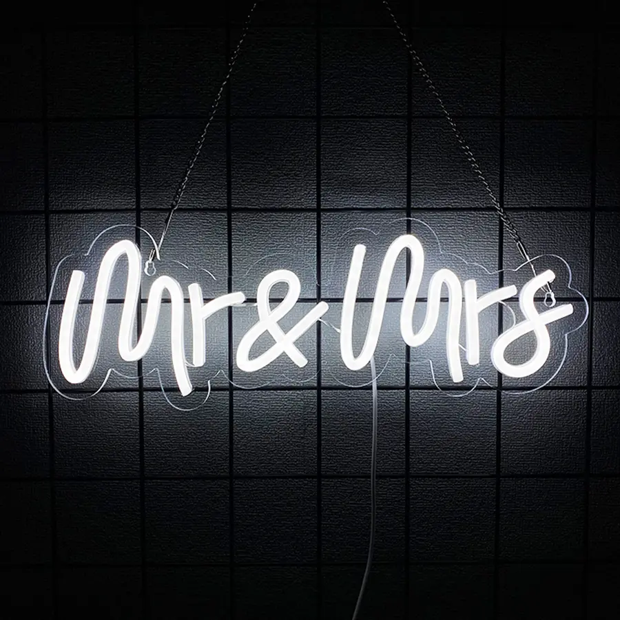 Mr and Mrs Neon Sign - USB Light Up Wedding Decor Sign for Reception Anniversary Engagement Gifts