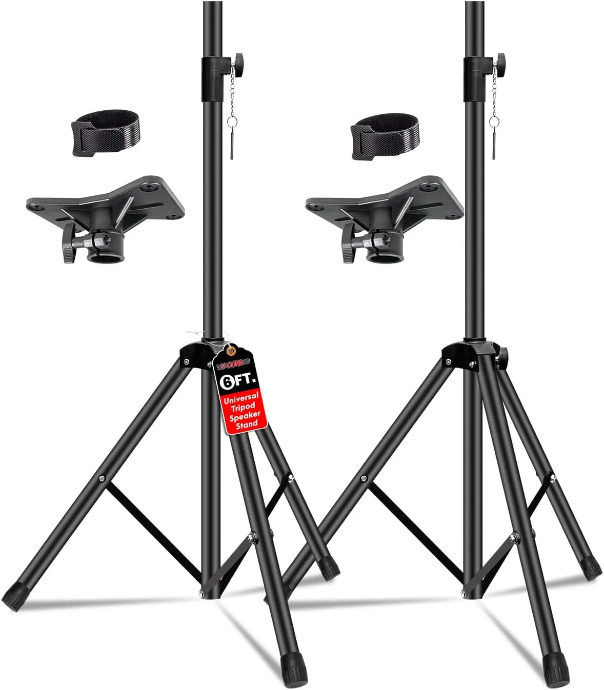 5 Core Speaker Stand Pair Universal Mount Steel Construction 132 Lbs Capacity Stable Tripod w/Adjustable Height 72” w 35mm Compatible Insert Metal Safety Pin Black