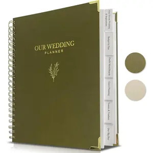 Wedding Planner Book and Organizer, Linen Cover Wedding Planner Book, Bridal Planning Binder for Bride to be Gifts with Calendars, Checklist and Pockets( Green)