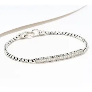 JAI Sterling Silver Diamond Station Linear Box Chain Bracelet