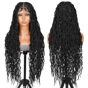 SuperNova 36” Water Wave Box Braids Wig - Premium Handmade Synthetic Fiber, Lightweight, Durable, Natural Look, Protective Styling, Perfect for Daily Wear