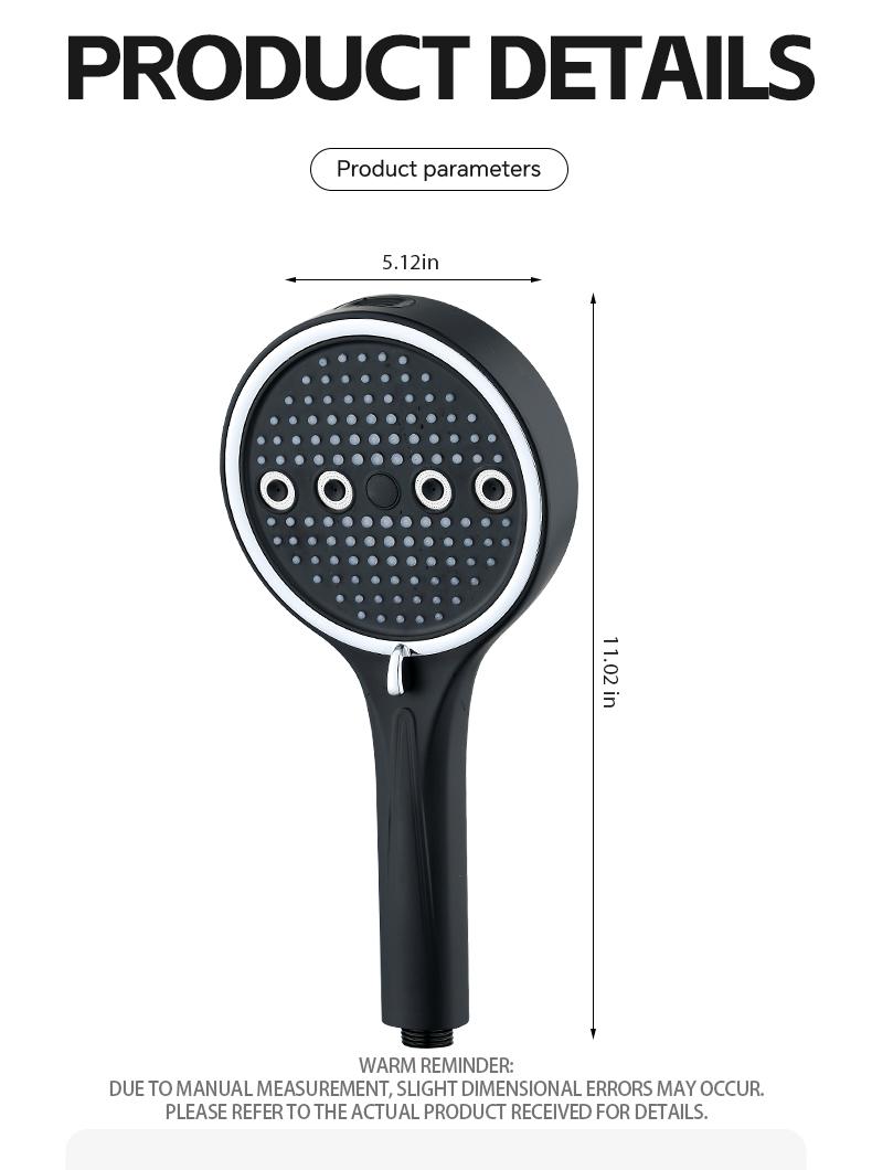 High Pressure Handheld Shower Head Combo, 5.12 Inch Rain Showerhead with 6 Spray Modes, Long Hose & Holder, Wall-Mounted Bath System, Polished/Matte Black, Works Great with Low Water Pressure, Ideal for Modern Bathroom Showers
