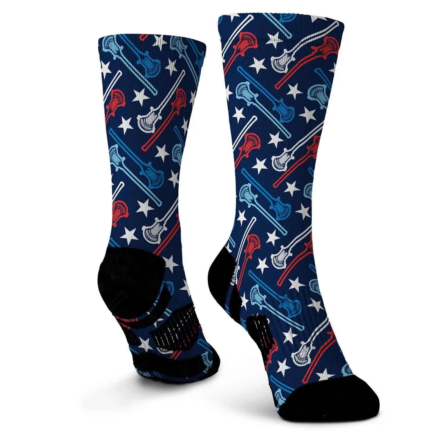 Men's All American Lacrosse Graphic Mid-Calf Socks - Performance Moisture-Wicking Fabric with Supportive Arch, Menswear