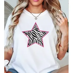 Zebra Print Star Graphic Tee, Trendy Y2K Casual Everyday Shirt
