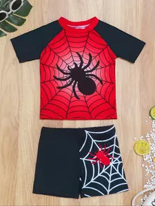 Boys' Short-Sleeve Shorts Cartoon Animal Two-Piece Set, Toddler Swimsuit, Swimwear Outfits, Swimsuit Set, Children Outdoor Sun Protection Water Play Clothing, Summer Kids Activewear, Swimwear Bathing Suits