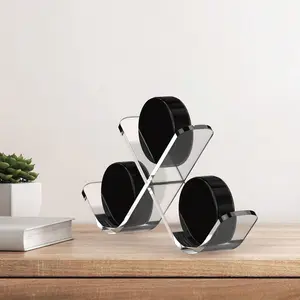 Transparent Acrylic Hockey Ball Display Stand, Holds 3 Balls, Easy Assembly, Portable Base, Ideal for Collection & Room Decor