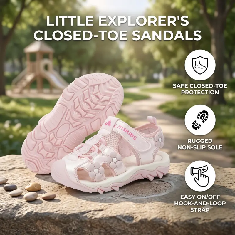 Toddler & Little Kid Girls' Closed-Toe Sandals - 10 Toddler, 11 Little Kid, 12-13 Years Braided Flower Sport Sandals with Breathable, Anti-Slip Design for Summer Footwear, Round Toe, Fabric, 11 - 12 Years