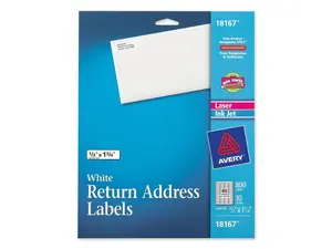 Avery 18167 Return Address Label 0.50" Width x 1.75" Length - 80 / Pack - Laser, Inkjet - White