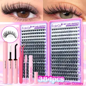 [DIY Eyelash Kit] Waterproof DIY Eyelash Extension Kit, Flase Eyelash book Kit | Glue + Tweezers + Brush, D Curl Tufted Eyelash Extension Kit, Single Lash Kit