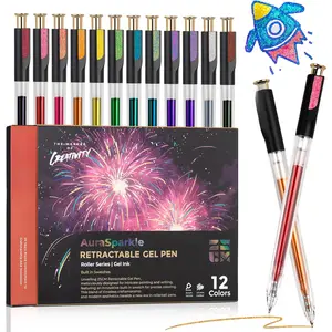Retractable Super Glitter Gel Pens, 12 Colors Large Capacity Metallic Sparkle Gel Ink Pens, 1 mm Fine Point Smooth Writing Color Pen for Adult Coloring Book Note Taking Aesthetic Art Supplies