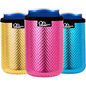 WKIEASON 12OZ Standard Can Coolers Sleeve Neoprene Can Coozies Insulators Can Koozies Cover for Beer Bottle PU Leather Neoprene Can Coolier for Soda Beverage Cokecola Can Sleeves-3PCS Pack
