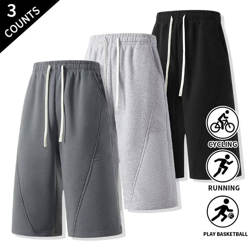 3-Pack Relaxed Stitched 7-Inch Men’s Shorts, Knee-Length Casual Shorts with Elastic Drawstring Waistband, Versatile Athletic Lounge Shorts for Everyday Use with Convenient Side Pockets