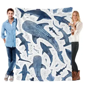 Shark Pattern Flannel Blanket Soft Funny Throw for Air-Conditioned Room Home Office Travel Nap Birthday Christmas Gift Ultra-Soft Flannel Material Fun Playful Design Perfect for All Ages